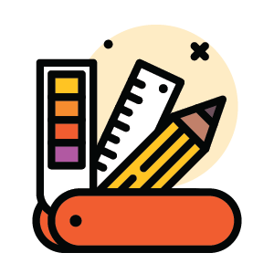 Icon showing a swiss-army knife format of creative tools