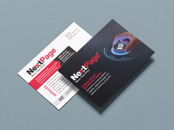 NextPage promotional postcard for the American Banker Association Conference